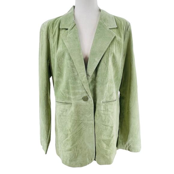 Denim & Co Light Green Suede Leather Lined Mid Length Jacket Coat L NWT - Picture 2 of 12